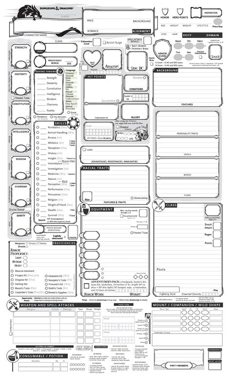 Printable Character Sheets