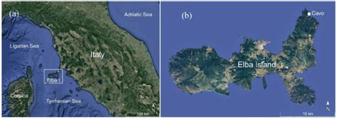 Location map of central-northern part of Italy (a) and Elba Island (b)... | Download Scientific ...