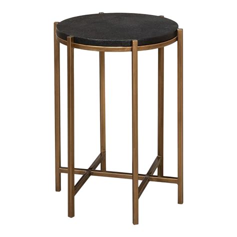 Modern Leather Top Accent Table | Chairish