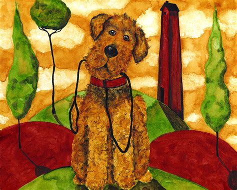 Hubbs Art Folk Prints Whimsical Animals Dog Pet Walk Italy Tuscany Country Painting by Debi Hubbs