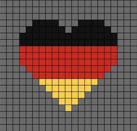 A pixel art template of a love heart themed as the German flag. Pixel Art, Easy Perler Bead ...