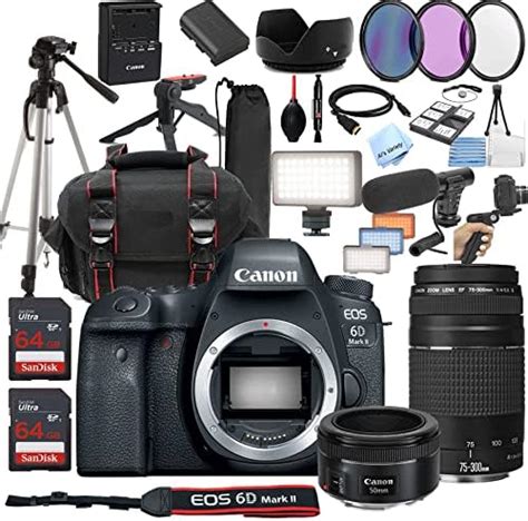 Amazon.com : Canon EOS 6D Mark II DSLR Camera w/EF 50mm STM + 75-300mm + LED Always on Light ...