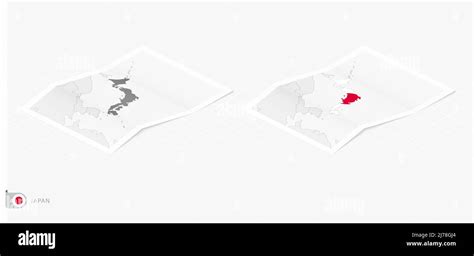 Set of two realistic map of Japan with shadow. The flag and map of ...