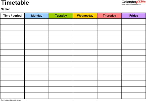 Revision Timetable Template Printable Pdf Download - Riset