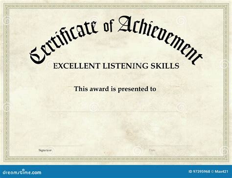 Certificate of Achievement - Excellent Listening Stock Illustration - Illustration of ...