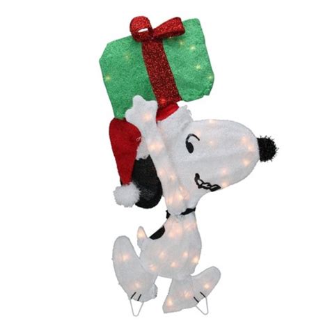 Peanuts Christmas 32" Prelit Snoopy Holding Present Outdoor Decoration - Clear Lights : Target