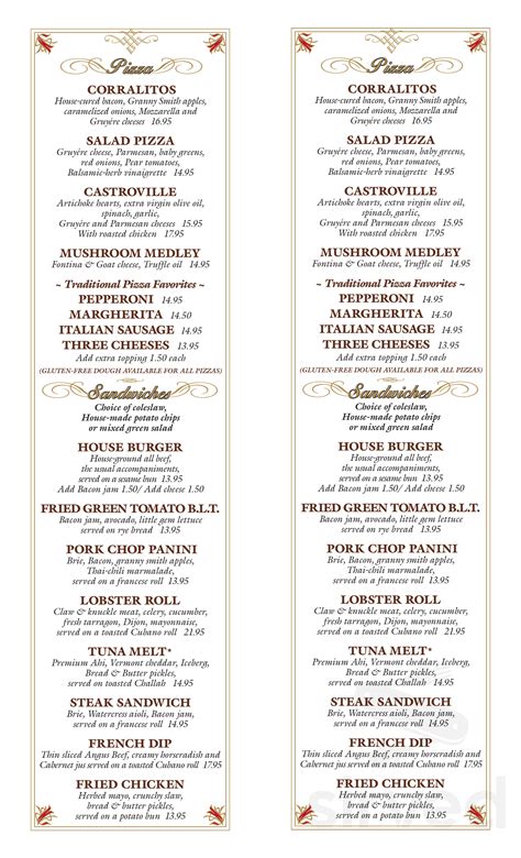 Shadowbrook Restaurant menu in Capitola, California, USA