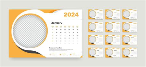 Simple minimalist 12 months desk calendar template for 2024 with circular photo placeholder and ...