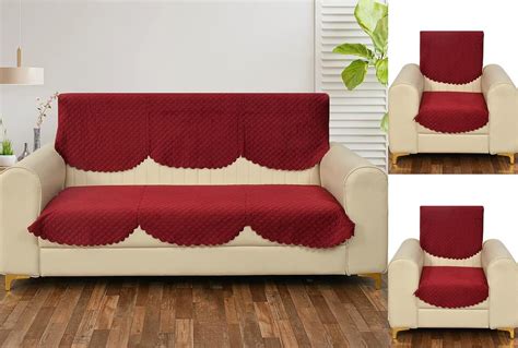 Femfairy Solid Color Premium Quilted Sofa Cover Set for 5 Seater Sofa ...