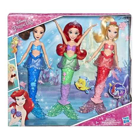 Disney Princess Ariel & Sisters Fashion Dolls, 3 Pack of Mermaid Dolls with Skirts & Hair ...