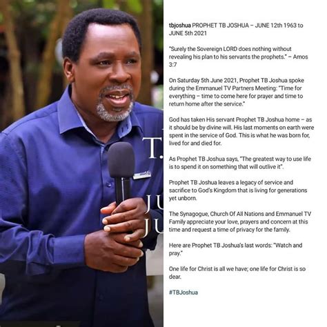 Founder of Synagogue Church of all Nations, Prophet TB Joshua dies at 57. - Ikeja Bird