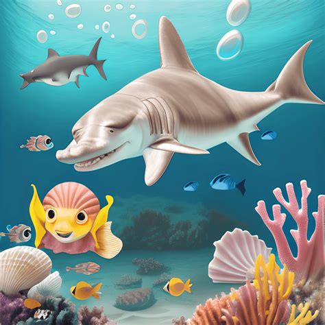 Dreamy Fantasy Underwater Scene with Baby Hammerhead Shark · Creative Fabrica