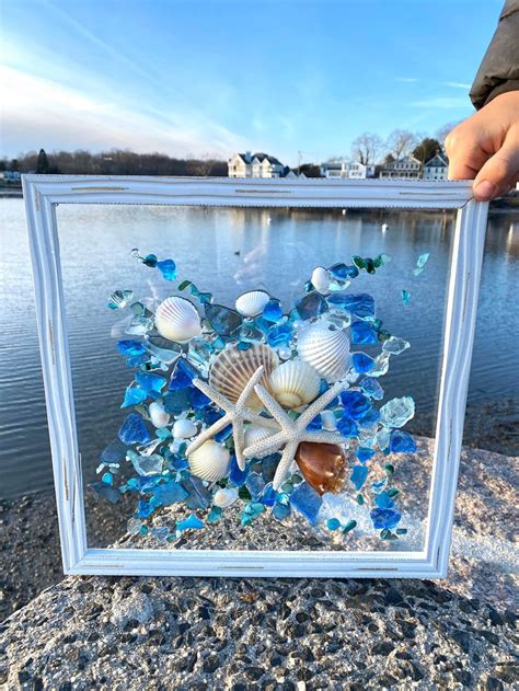 Free Shipping 12x12 Beach Glass and Shells in a Frame - Etsy | Sea ...