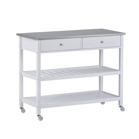 Tatahance White Open Kitchen Cart with Stainless Steel Top and 2 ...