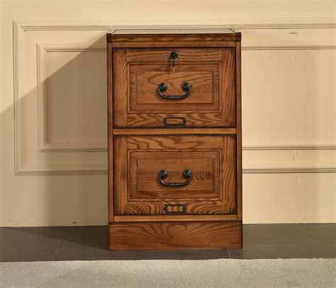 Oak Two Drawer Solid Oak File Cabinet For Home Office Burnished Walnut Stain