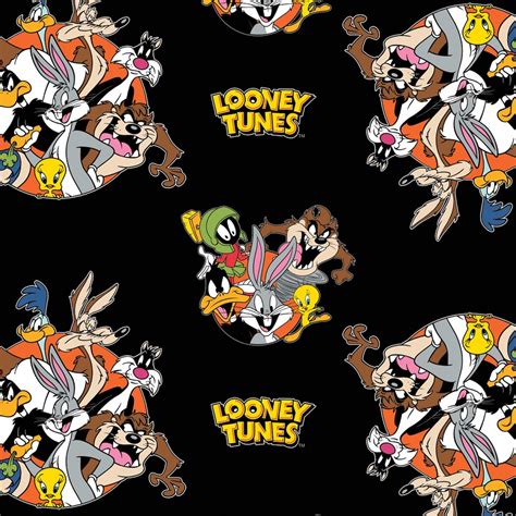 Looney Tunes That's All Folks Bugs Bunny, Daffy Duck All Over on Black ...