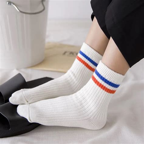 Hipster Women White Socks Rainbow Striped Harajuku 5 pairs Fall Winter ...