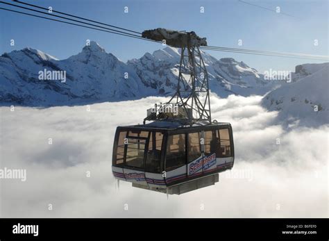 Cable car of the Schilthorn Cableway, Piz Gloria, Bernese Alps Stock ...