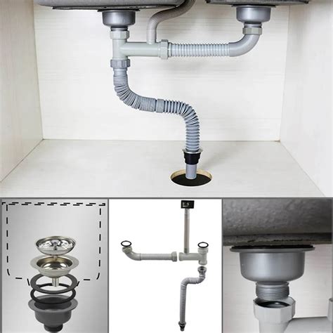 Talea stainless steel Double sink Drain Kit drainpipe with strainer drainer Rear position with ...