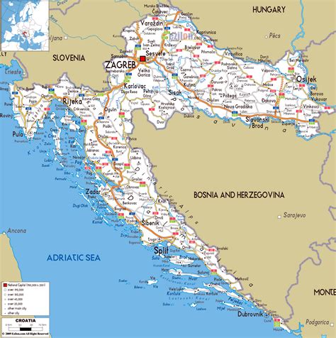 Large road map of Croatia with cities and airports | Croatia | Europe | Mapsland | Maps of the World