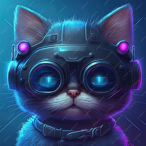 Premium Photo | Futuristic cyber cat in cyberpunk style digital art style illustration painting