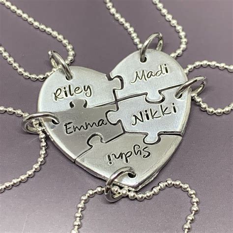 Best Friends Heart Puzzle Necklace 5 Piece Set | Puzzle Necklace Set – Delena Ciastko Designs