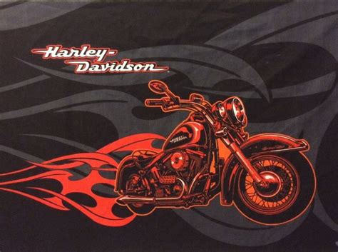 Harley Davidson Signature Fabric Panel Flames Black/Gray Shield 21" X 35" New | Harley davidson ...