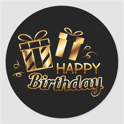 Happy Birthday - Black & Gold 4 S Classic Round Sticker | Zazzle ...