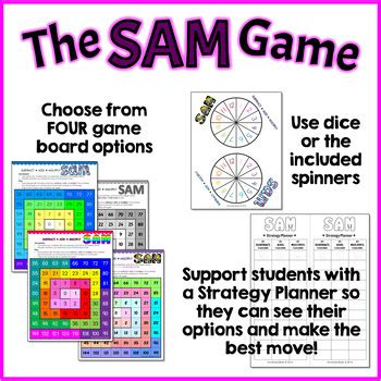 Math Facts Five-in-a-Row Strategy Games: SAS, SAM Bundle | TpT