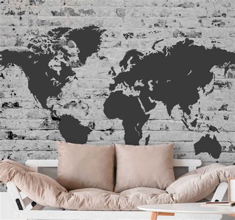 White brick world map world map wall mural - TenStickers