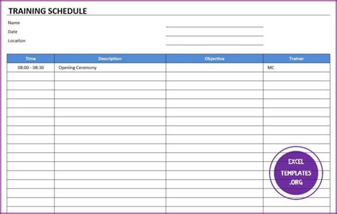 Training Schedule Template » EXCELTEMPLATES.org