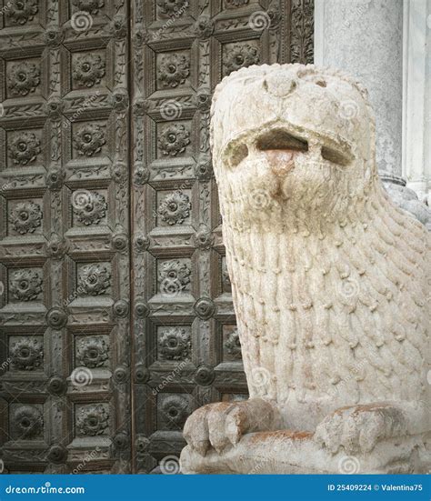 Medieval lion sculpture stock photo. Image of doorway - 25409224