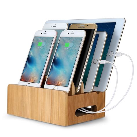 Bamboo Multi-device Phone Holder Charging Dock Stand Holder Tablet ...