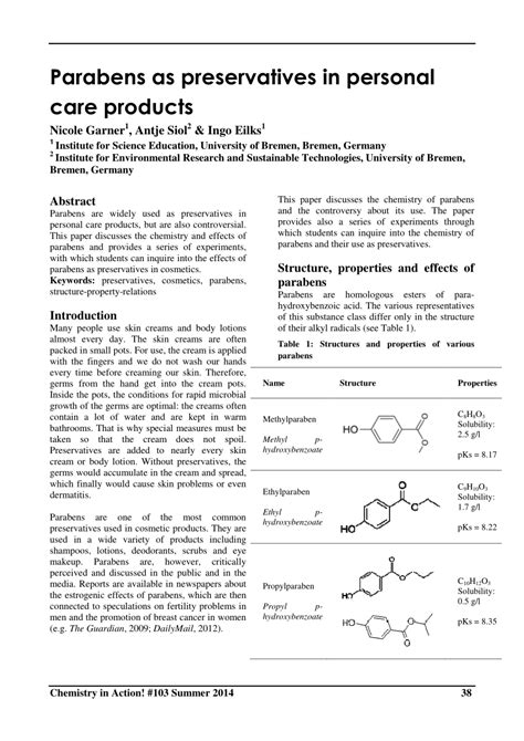 Parabens as preservatives in personal care products (PDF Download ...