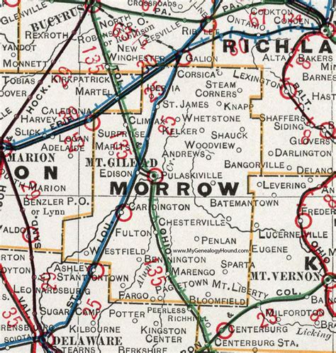 Morrow County, Ohio 1901 Map, Mount Gilead, OH