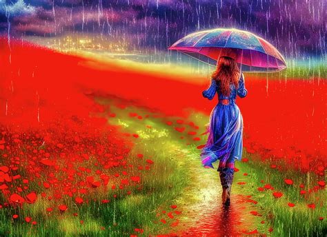 Walking in the rain 25 Digital Art by Helkoryo Designs - Fine Art America