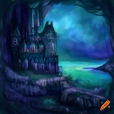 Color pencil sketch of an enchanted realm at night