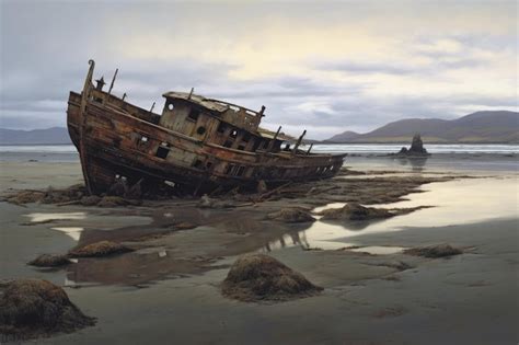 Premium AI Image | Weathered shipwreck on a desolate beach created with ...