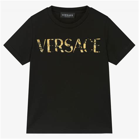 Versace - Black & Gold Cotton Barocco Logo T-Shirt | Childrensalon