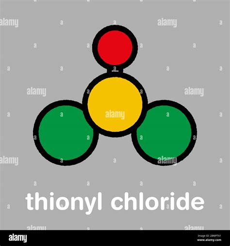 Thionyl chloride (SOCl2) chemical reagent molecule. Stylized skeletal formula (chemical ...