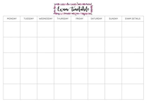 Free Exam Timetable Printable – Emily Studies | Study schedule template, Study timetable ...