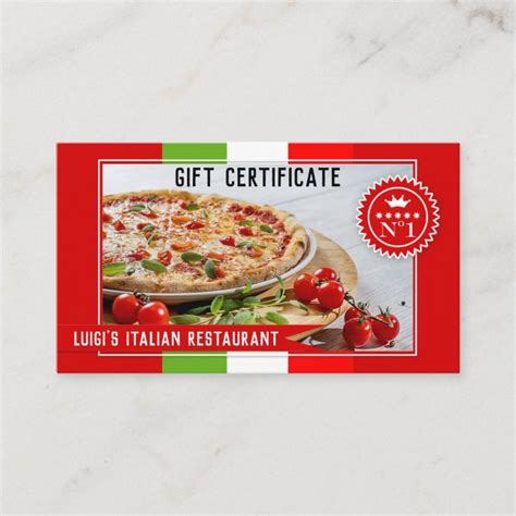 Your Photo Italian Restaurant Gift Certificate | Zazzle