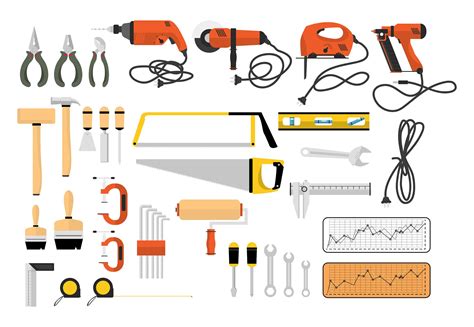 Flat lay of various technician tools isolated on white background | Royalty free photo - 385710