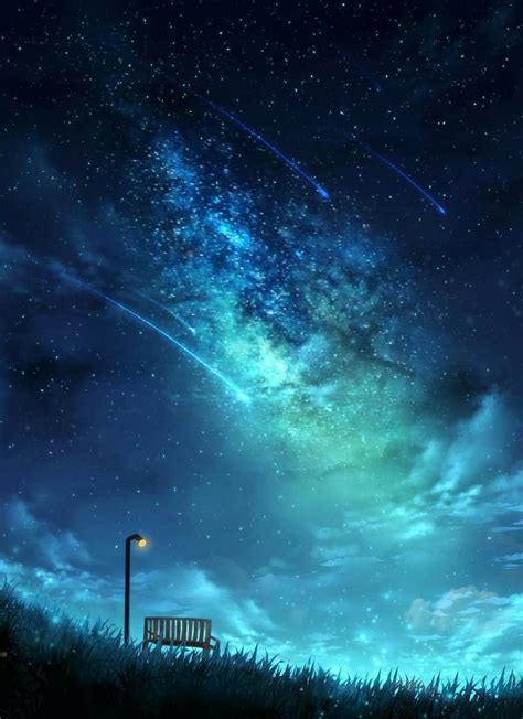 Wallpaper Day | starry sky, bench, lantern, stars, night, art for HD ...