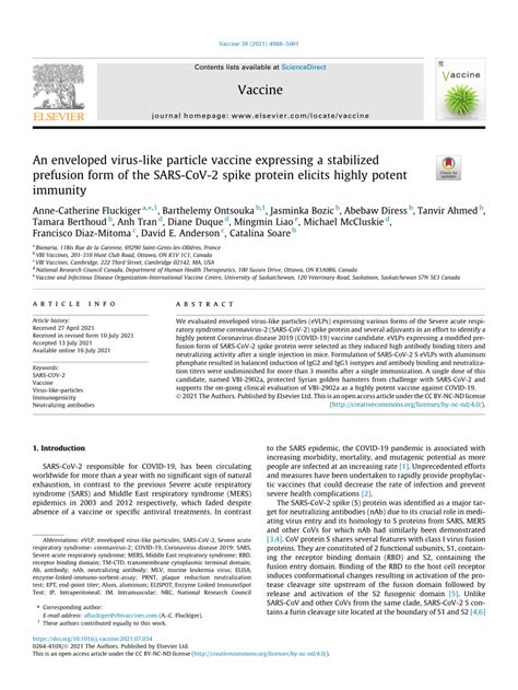 (PDF) An enveloped virus-like particle vaccine expressing a stabilized ...