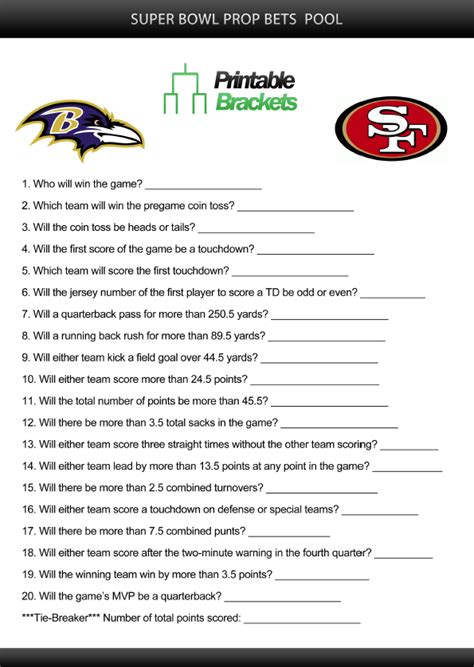 Fun Super Bowl Prop Bets Printable