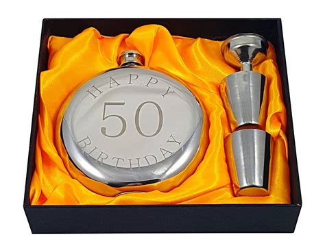 Happy 50th Birthday Flask Gift Set | Birthday flask, 50th birthday ...