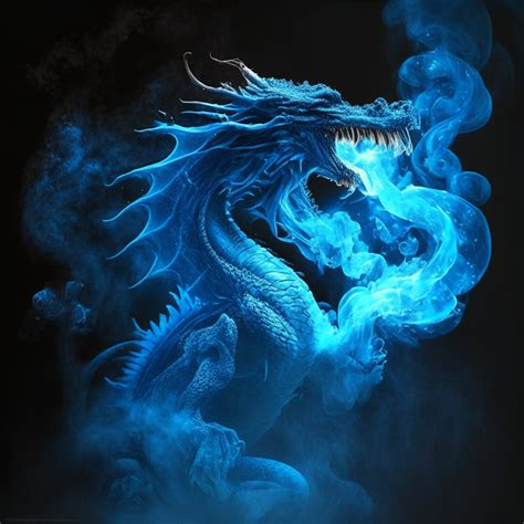 A dancing dragon breathing blue... | Image by GentleEgret | Genmo