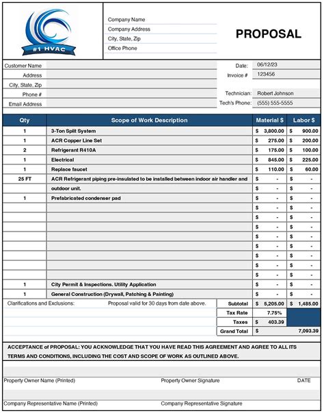 HVAC Estimate Proposal Template in Excel, HVAC Contractor Quote Form ...