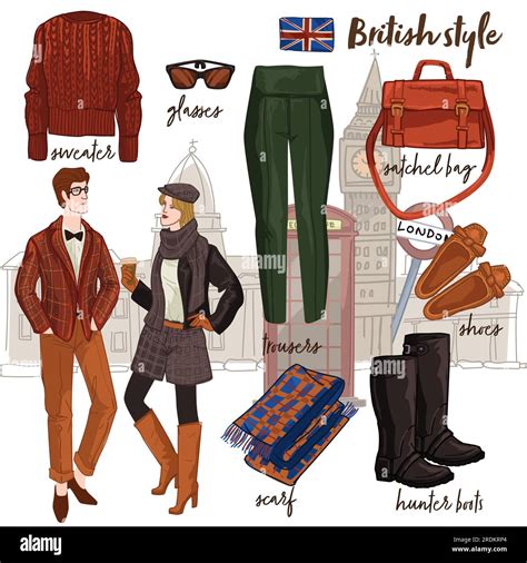 British clothes and fashion, male and female style Stock Vector Image ...